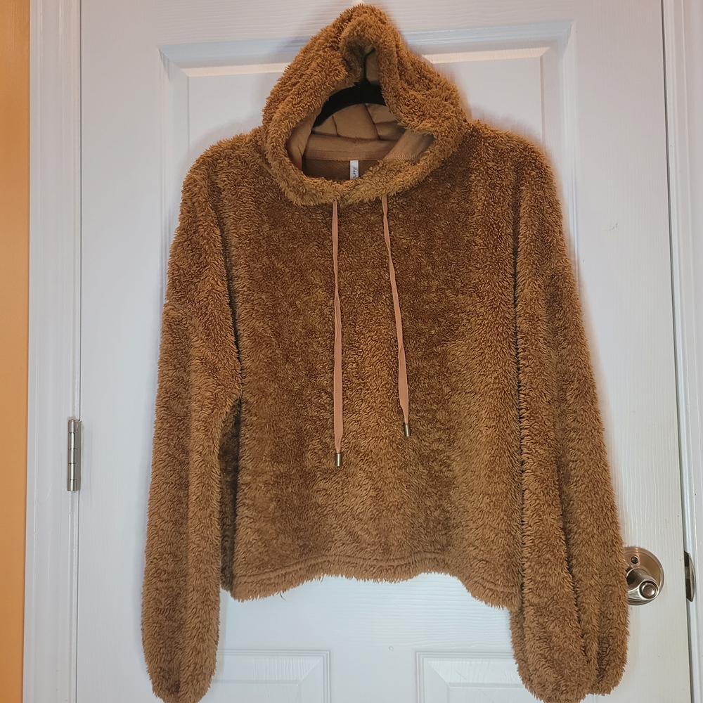 Z Supply Cropped Teddy Bear Hoodie Sz Medium